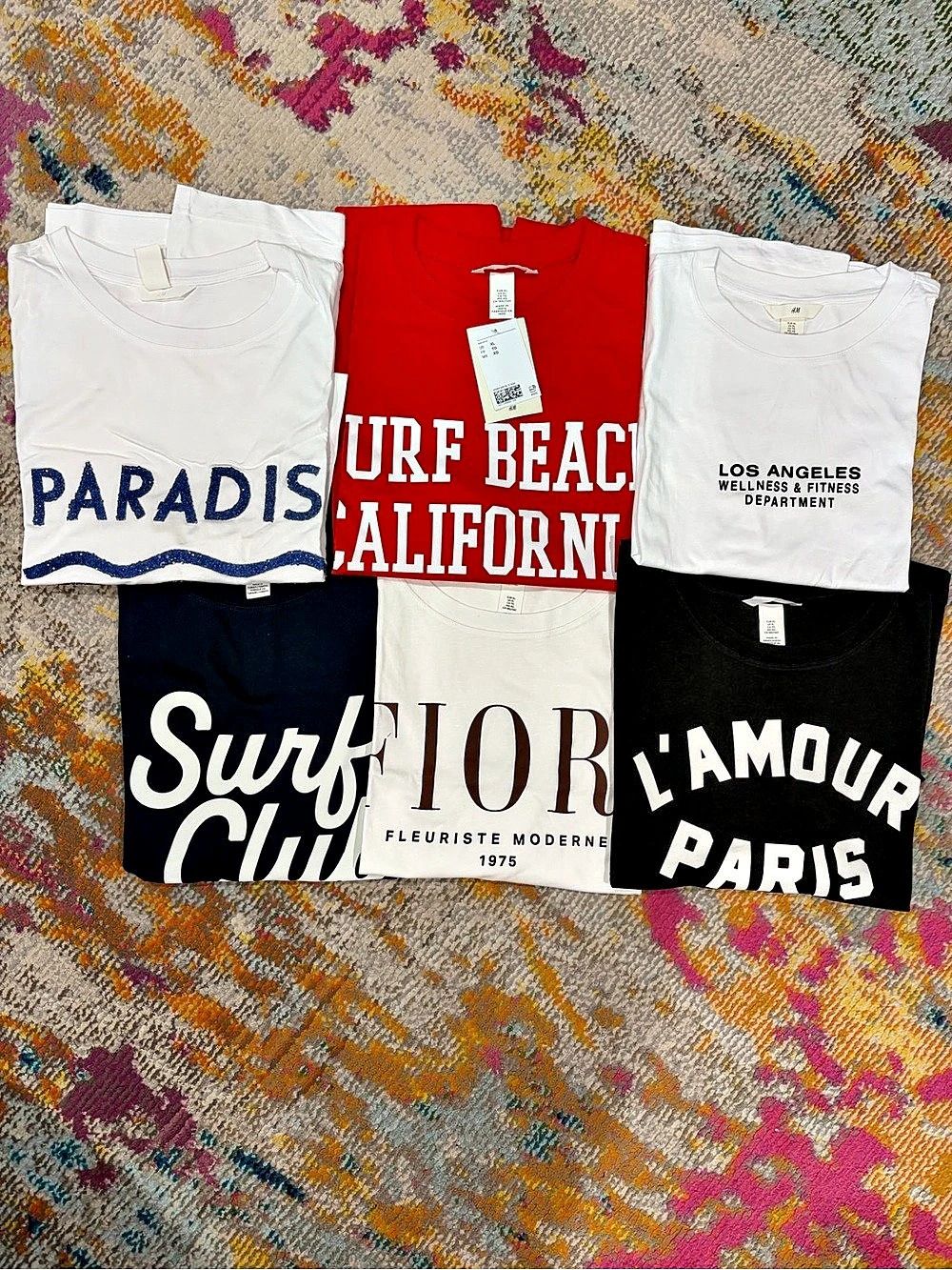 H&M Graphic Tees 6-Pack in White, navy, black & Red Size XL